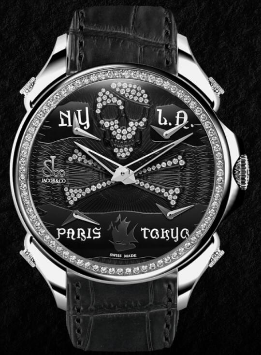 Jacob & Co PALATIAL FIVE TIME ZONE PIRATE STEEL DIAMOND SET DIAL & BEZEL PZ500.10.RO.NQ.A Replica watch